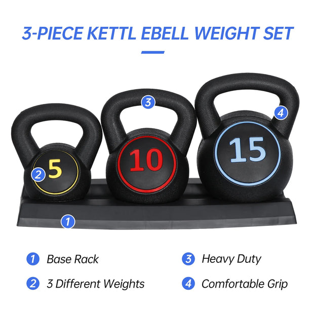 Elevate Your Home Workouts with the 3-Piece Kettlebell Set & Storage Rack – Perfect for Strength Training and Fitness Goals!