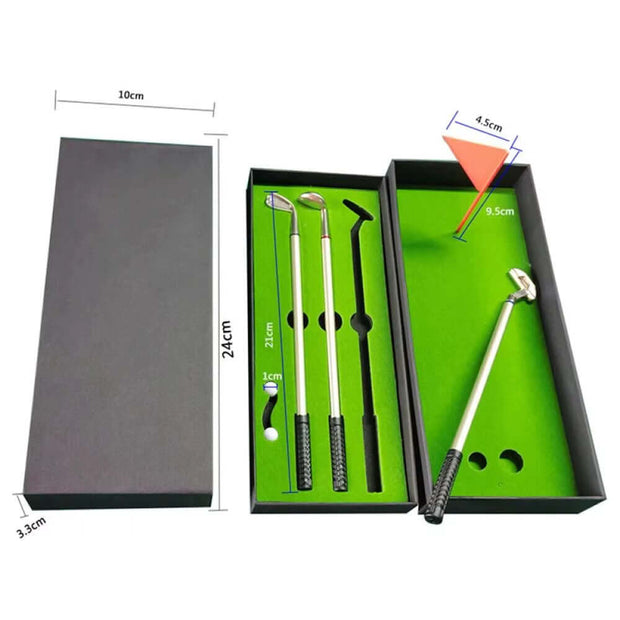 Mini Desktop Golf Pen Set - Complete Gift with Putting Green, 3 Club Pens, Balls, and Flag for Fun Desk Games