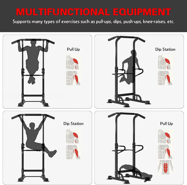 Elevate Your Workout with the Power Tower Dip Station - Multi-Function Strength Training Fitness Station for Home and Gym, Supports Up to 330Lbs