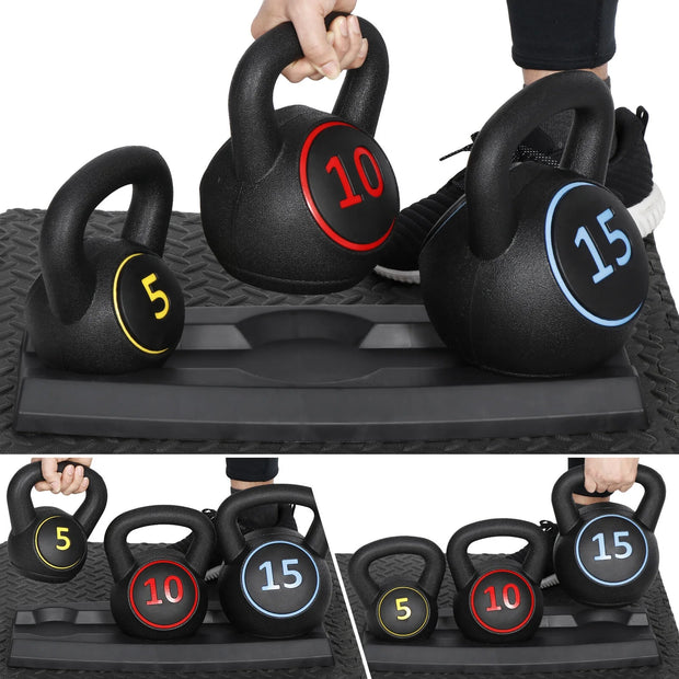 Elevate Your Home Workouts with the 3-Piece Kettlebell Set & Storage Rack – Perfect for Strength Training and Fitness Goals!