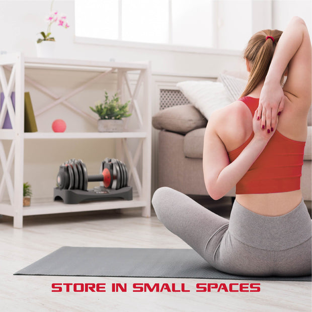 Compact adjustable dumbbell with 5-25 lbs weight range